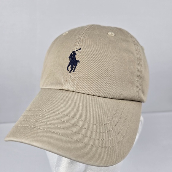 Polo Ralph Lauren Khaki Cap Hat With Navy Polo Pony Buckle Strap - Picture 1 of 9